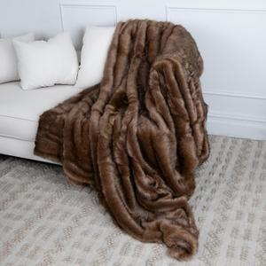 Best Home Fashion Heavyweight Super Soft Luxury Faux Fur Throw Blanket - 58" W x 60" L - Autumn Sable