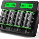 HiQuick Rechargeable D Batteries with Charger, 4 Bay Universal Battery Charger with Built-in Cable for 3.7V Lithium ion 18650 21700 14500 26650 18350 and 1.2V Ni-MH Ni-CD AA AAA C D Battery