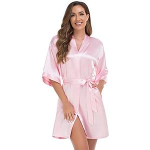 VOGUEMAX Women's Short Kimono Robe Silky Satin Bathrobe Bride Bridesmaids Getting Ready Sleepwear Soft Nightgown, M