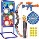 KKONES Kids Bow and Arrow Set, 2 in 1 Shooting Game with LED Light Up Archery Toy, Foam Balls, Suction Cup Arrows, Target, Quiver, Indoor Outdoor Toys for Kids Boys Girls Gifts