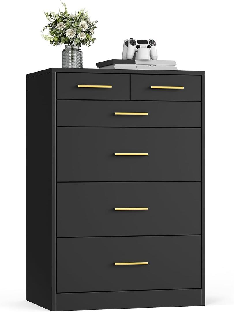 VASAGLE Dresser 6-Drawer Chest, Modern Style | Bedroom chest of drawers, TV stand for living room, Ink Black, Custos Collection, ULTS415BC01S