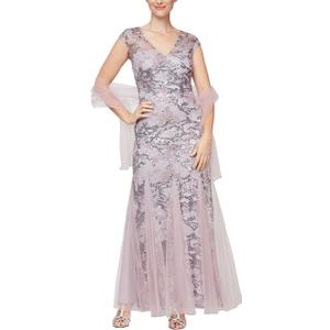 Alex Evenings Women's Long Fit and Flare Mother of The Bride Dress with Godet Detail (6, Wisteria)