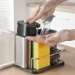 Soap Dispenser for Kitchen & Bathroom Sink,3-in-1 Sponge Holder for Kitchen, Organizer Dish Soap Dispenser,Sink Caddy,Stainless Steel Dish Brush Scrubber with Sponge Holder