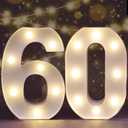 Pooqla Decorative Led Light Up Number Letters, White Plastic Marquee Number Lights Sign for 60th Birthday Party Wedding Decor Battery Operated Number (60)