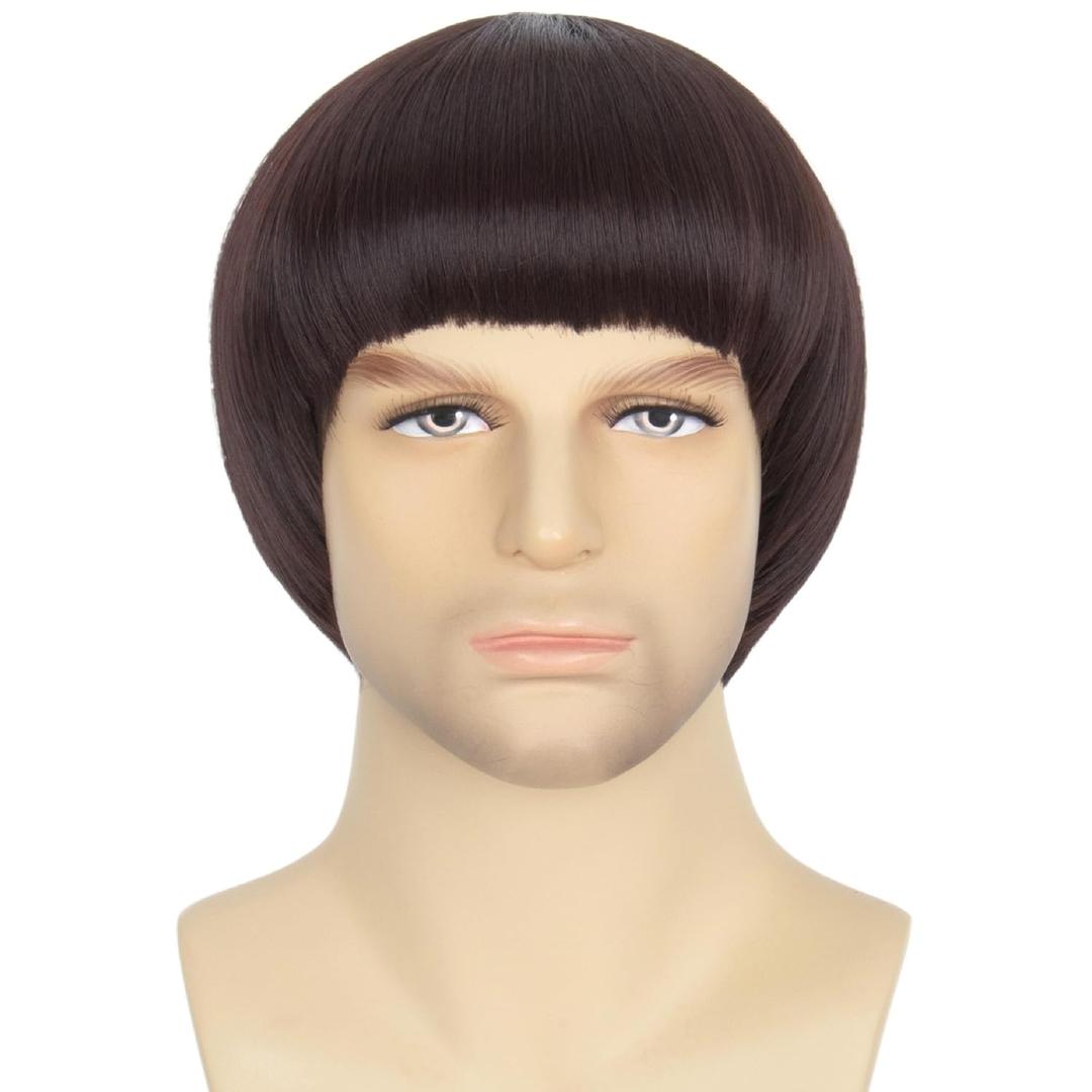 Miss U Hair Mens 60s Retro Bowl Cut Wig Short Straight Brown Mushroom Bob Wig for Costume Cosplay