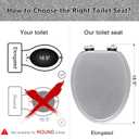 Angol Shiold Glitter Toilet Seat Molded Wood Elongated Toilet Seat with Quietly Close and Quick Release Hinges, Easy to Clean also Easy to Install (Elongated 18.5'', Silver)