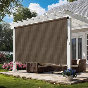 Outdoor Roller Shades for Patio 6'Wx8'H Mocha, 90% UV Block & Privacy Protection Outdoor Blinds, Cordless Porch Shades Outdoor Roll Up with Splicing Design 15-Min Install, 72"W x 96"H