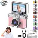 Mini Keychain Digital Camera Retro Mini Digital Video Camera Small bodycam 1080P FHD Recording with 0.96" IPS Screen with 6 Retro Filters AVI Format-Ideal for Phone Transfer (Pink, 32G)
