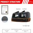 Headlight Assembly for 2003-2023 Chevy Express 1500 2500 3500 GMC Savana 1500 2500 3500 Black Housing Amber Reflector Direct Replacement Headlamp No Bulbs Included