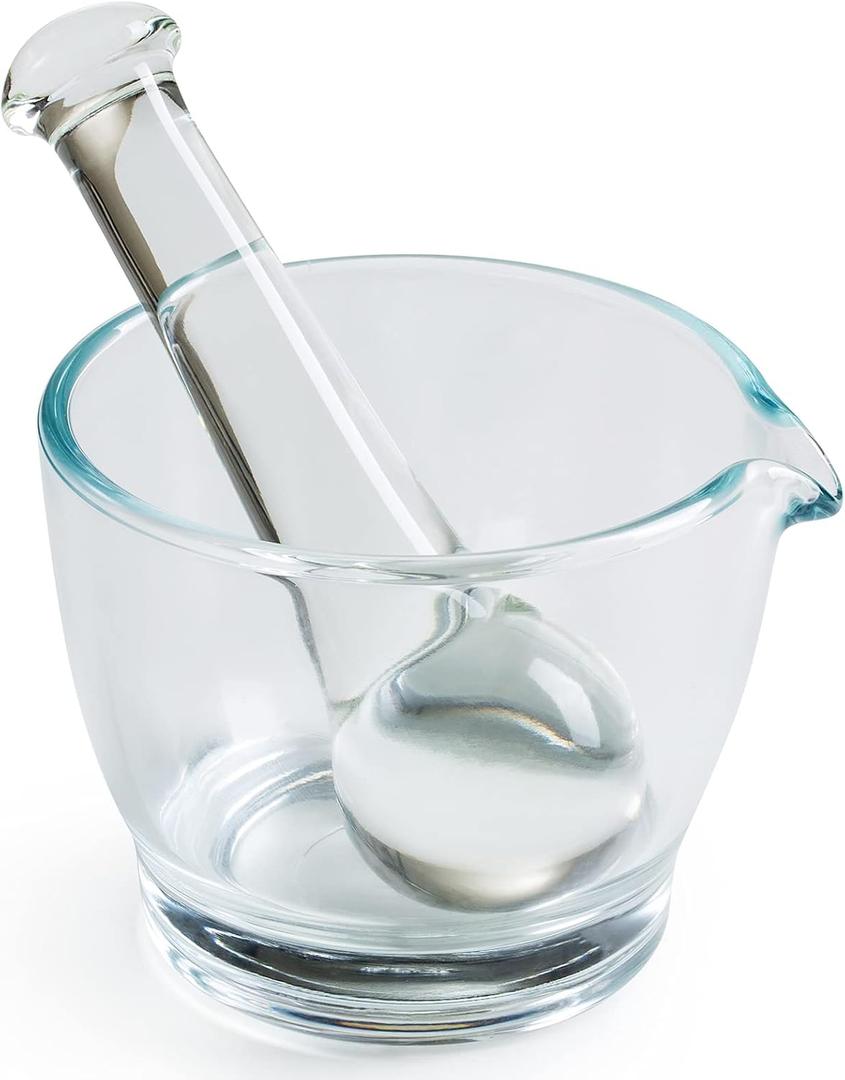 Ultrassist 8oz Glass Mortar and Pestle Bowl, Medicine Grinder and Mixer for Pharmacy or Science Lab