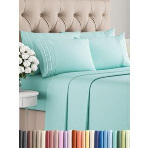 Queen 6 Piece Sheet Set - Comfy, Breathable & Cooling - Hotel Luxury Bedding for Women, Men, Kids, Teens & Children - 1 Flat & 1 Fitted Sheet & 4 Pillowcases w/ Deep Pockets - Wrinkle Free - Spa Blue
