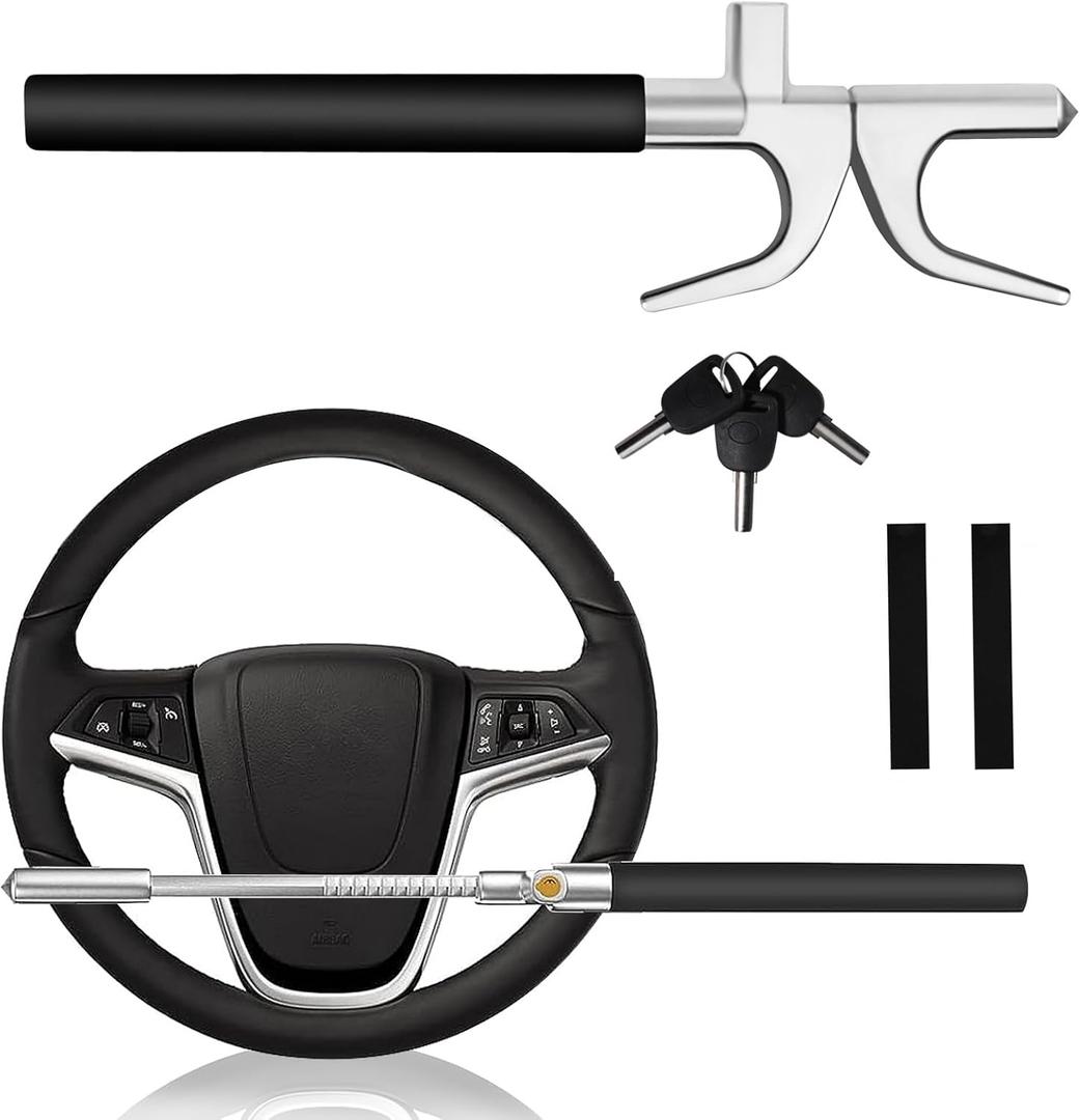 KalraMay Steering Wheel Lock Anti-Theft Device,Car Steering Wheel Lock with Adjustable Features and Safety Hammer Suitable for All Cars(Black)