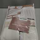 Pinch Pleated Black Out Curtains 84 Inch Long for Living Room, Beige White Thick Linen Memory Trained Boho Bedroom Darkening Curtain 84 Inch Length 2 Panel Set Double Layer Thermal Viral Window Drapes