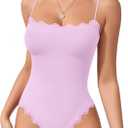 MANGOPOP Women's Lace Cami Thong Bodysuit Double Lined Square Neck Backless Body Suit Adjustable Spaghetti Strap Tank Tops (XL)