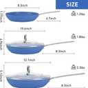 MsMk 5PCS Ceramic Nonstick Frying Pan Set with Lid (8"+10"+12"), Blue