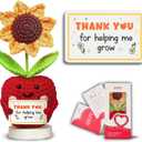Gossby Handmade Positive Apple Crochet with Card - Thank You for Helping Me Grow - Teacher Appreciation Gift - Thank You, Birthday, Graduation, Last Day of School Gift for Teacher from Student