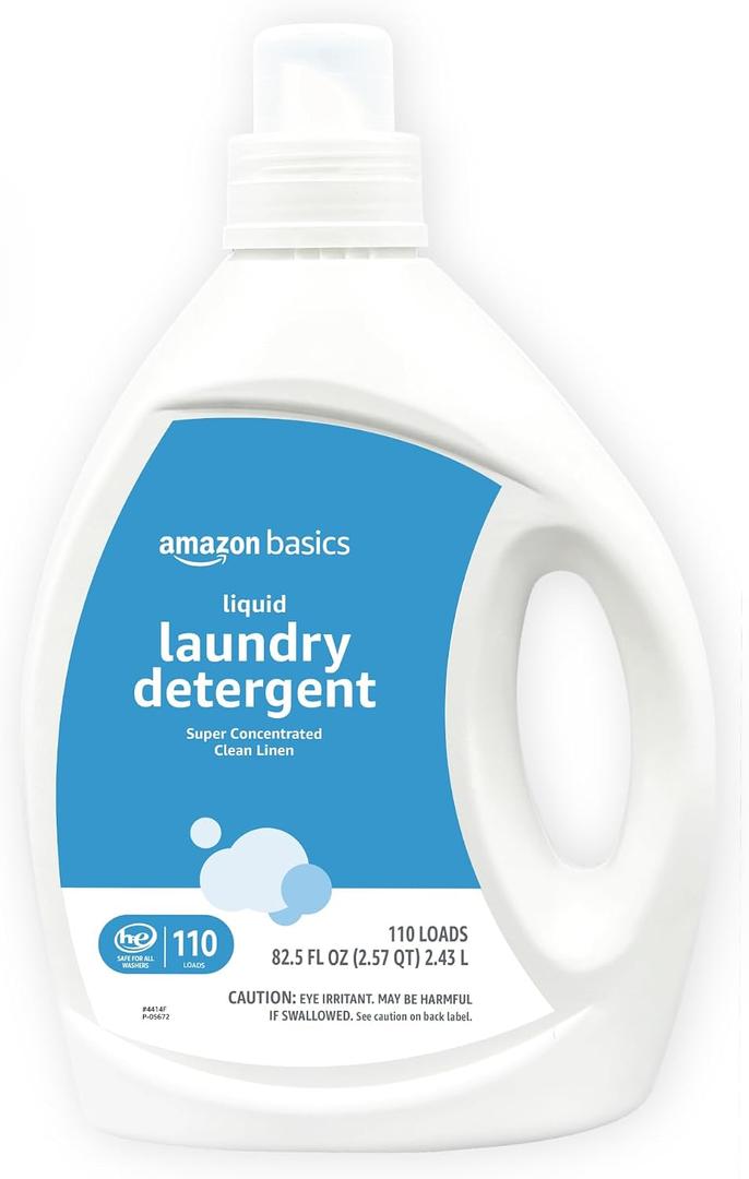 Amazon Basics Concentrated Liquid Laundry Detergent, Clean Linen Scent, HE Compatible, 110 Loads, 82.5 Fl Oz.,3 Bottles