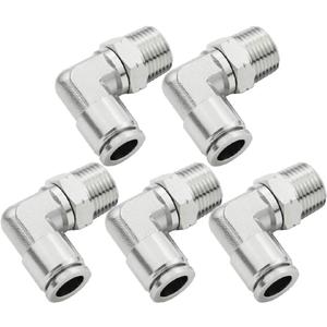 Beduan Push to Connect Fitting Elbow, 1/4" Tube OD x 1/8" NPT Male 90 Degree Elbow Adapter 304 Stainless Steel Air Union Fitting (Pack of 5)