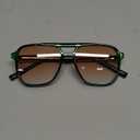 FEISEDY Retro Square Aviator Sunglasses Women Men 70s Vintage Trendy Plastic Frame Sun Glasses B2835 (008 Green Transparent Frame/Reddish Brown Gradient Lens)
