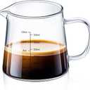 Honeydak 1 Pack 12oz Coffee Measuring Glass Cups Espresso Pitcher Heat Resistant Glass Coffee Measuring Cup Milk Frothing Pitcher Espresso Shot Glasses, Creamer Container, Microwave Dishwasher Safe
