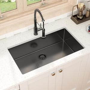 Undermount Kitchen Sink Black Stainless 30 Inch Sink Single Bowl, 30x18x9 Undermount