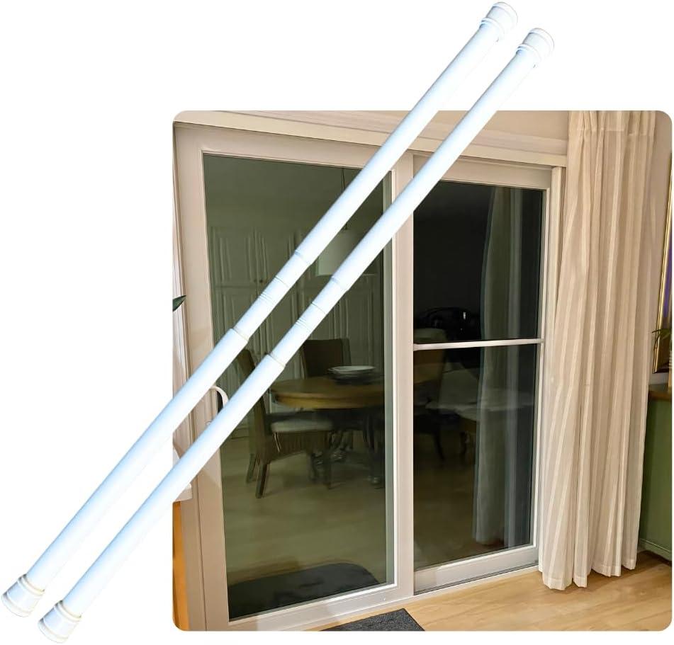 Evelots Adjustable Security Bar for Patio Door (2 Pack) Heavy Duty Sliding Glass Door, Porch, Window Lock Guard, Rubber Ends for Friction, White, 29.25 Inches to 53 Inches Door Jam