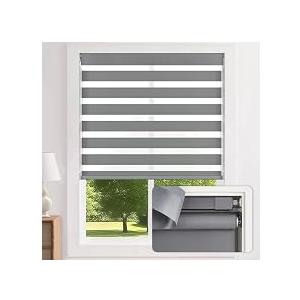 LazBlinds No Drill Zebra Blinds for Windows 34" W x 72" H, Grey