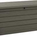 Keter Westwood 150 Gallon Resin Large Outdoor Storage Box for Patio Furniture, Outdoor Cushions, Garden Tools and Pool Floats, Taupe (Mossy Brown)