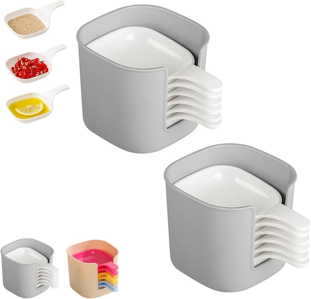2 Set Dipping Sauce Plate and Holder, Plastic Dipping Dish, Soy Sauce Dish, Mini Dipping Bowls with Handle, for ketchup, Soy, Barbecue and Party Dinner