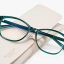 Madison Avenue Square Vintage TR90 Blue Light Blocking Reading Glasses for Women with Case, Anti Glare/Eyestrain Computer Readers Green +1.0
