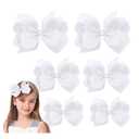 White Hair Bows For Girls and Toddler - 6 pcs White Bow 6 inch ×2, 4 inch ×2, 3 inch ×2