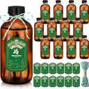 Uiifan 12 Pack Amber Glass Bottles Boston Round Sample Bottles Glass jars with Lids Dark Vanilla Extract and 12 Pcs Christmas Green Snowflakes Stickers for Gift Beans(8 oz)