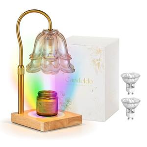 Candeldo Candle Warmer Lamp with Timer: 7 Colors LED Changing Flower Candle Warmers with 2 Blubs Dimmable Wax Melt Home Decor Birthday Mom Birthday Gift for Women