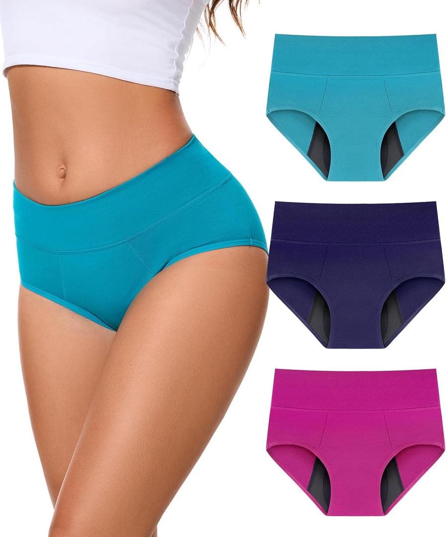 Incontinence Underwear for Women, 100ML Period High Waisted Leakproof Washable Protective Briefs for Postpartum Bladder Leak Cotton, 3 Pack (Multicolor01, Small)