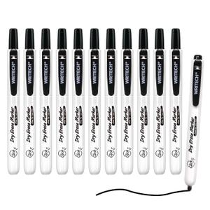 WRITECH Retractable Dry Erase Markers: Fine Point Clickable Black Colored Ink Marker Low Odor Erasable Thin Tip Refillable Whiteboard Marker Pen Set 12ct No Bleed Smear