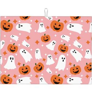 Halloween Dish Drying Mat for Kitchen Counter Ghost Pumpkin Drying Pad for Dishes 18 x 24 Inch Absorbent Washable Coffee Bar Mat Decor