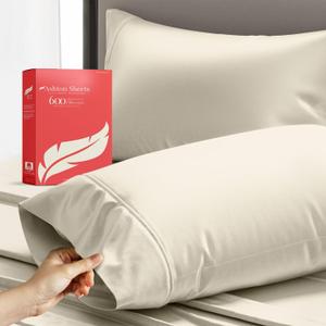 Ashton Sheets 100% Egyptian Cotton Standard Queen Pillowcases Set of 2, 600 Thread Count Egyptian Cotton Sateen Weave Pillow Cases, Silky Soft Hotel Quality Bed Pillow Covers for Sleeping (Ivory)
