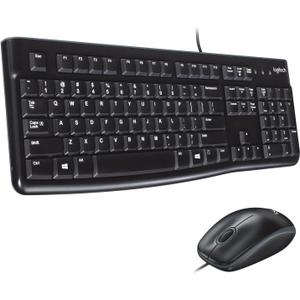 Logitech MK120 Wired Keyboard and Mouse Combo for Windows, Optical Wired Mouse, Full-Size, USB, Compatible with PC, Laptop - Black