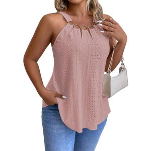 ZAFUL Plus Size Camisole Top for Women Summer Casual Ring Connected Sleeveless Tank Tops (X-Large, Haze Pink)