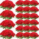 Riceshoot 500 Pcs Artificial Silk Roses Flowers with Long Stem Bridal Wedding Bouquet Realistic Floral Bulks for Garden Home Party Gifts Favor Decoration(Red)