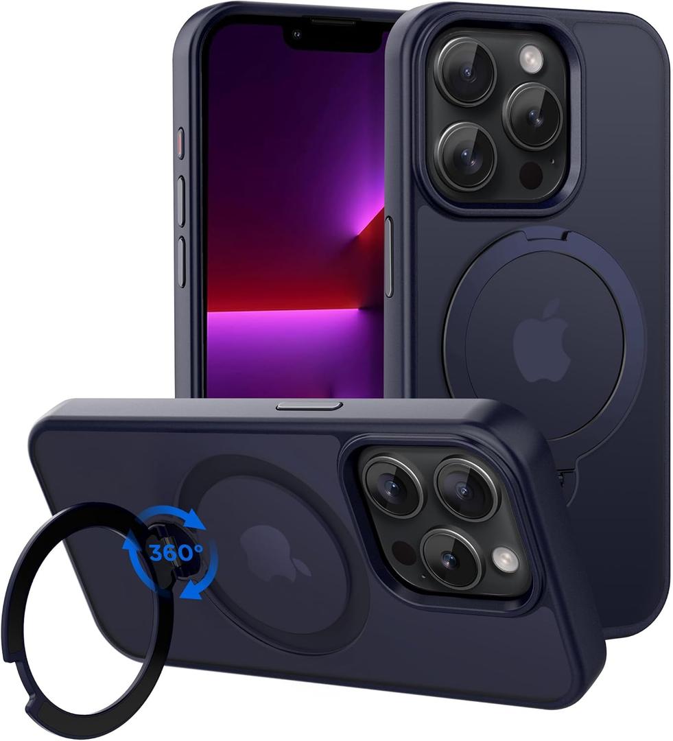 CACOE Magnetic Case for iPhone 13 Pro Max 6.7 inch with 360 Rotatable Ring Stand, Compatible with MagSafe Car Phone Mount, Cases Cover Phone Holder for Desk Meeting/VideosDark Blue