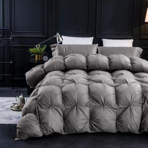 Three Geese Pinch Pleat Waterfowl Feathers and Down Comforter Palatial King Size Duvet Insert,750+ Fill Power,1200TC 100% Cotton, Premium All Seasons Gray Warm Hotel Comforter with 8 Tabs. (Grey Twisted Flower)