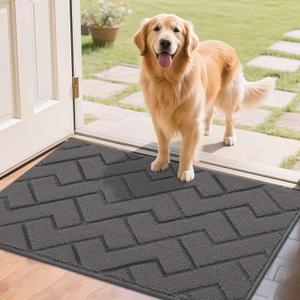 hicorfe Indoor Doormat, Front Back Door Mat Rubber Backing Non Slip Door Mats 24"x35" Absorbent Resist Dirt Entrance Doormat Inside Floor Mats for Entryway Washable Low-Profile (Grey)