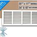 Fits 24x10 Duct Opening | Steel Return Air Grille by Handua | Vent Cover Grill for Sidewall and Ceiling | White | HVAC Cold Air Intake Grille | Outer Dimensions: 25.75"W X 11.75"