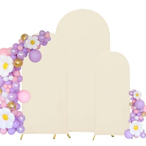 Maiangel Set of 3 Wedding Arch Cover Spandex Fitted Stretchy Arch Stand Covers,2-Sided Round Top Chiara Backdrop Cover for Party Birthday Banquet Baby Shower Arch Decoration (4ft,5ft,6ft Beige)