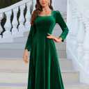 BeryLove Women Velvet Dress Cocktail Party Evening Dresses Long Sleeve Wedding Guest Formal Dresses (Green, L)