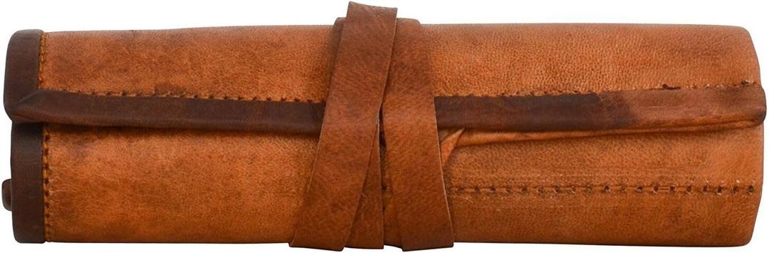 vintage crafts Genuine Leather Stationery Pencil Roll Case Handmade Artisian Supplies Roll Wrap Pouch Holder Vintage Unisex Brown