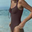LASLULU Women One Piece Swimsuit Cutout Tie Push Up Bathing Suit Slimming Sexy Swim Suits with Padded Adjustable Straps (Brown, S)