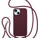 ZTOFERA for iPhone 14 Plus/iPhone 15 Plus Case with Strap,Crossbody Phone Case with Adjustable Neck Shoulder Lanyard,Soft Silicone Shockproof Protective Cover for 14 Plus/15 Plus 6.7"-Wine Red