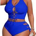 SOLY HUX Women's Plus Size Bikini Set Sexy Swimsuit Lace Up Tummy Control 2 Piece Bathing Suit, 1XL